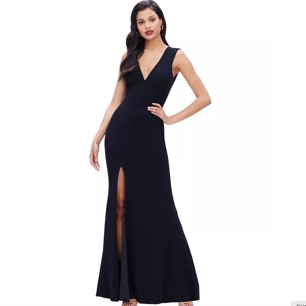 Dress the Population Sandra Plunge Crepe Trumpet Gown dress black XL